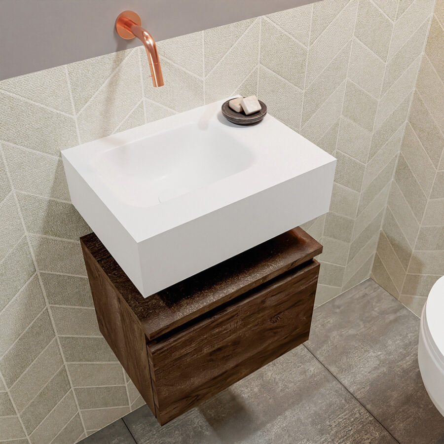 MONDIAZ ANDOR 40cm toiletmeubel dark brown. LEX 40cm wastafel talc positie links. Zonder kraangat - Afbeelding 2