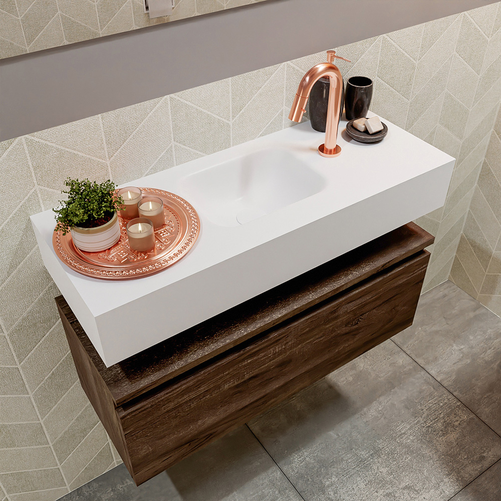 MONDIAZ ANDOR 80cm toiletmeubel dark brown. LEX 80cm wastafel talc positie midden. Met 1 kraangat - Afbeelding 2