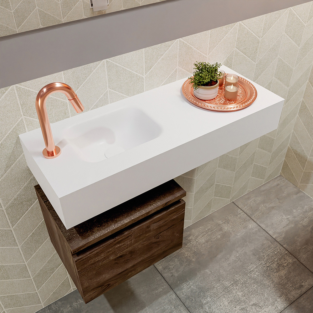 MONDIAZ ANDOR 40cm toiletmeubel dark brown. LEX 80cm wastafel talc positie links. Met 1 kraangat - Afbeelding 2