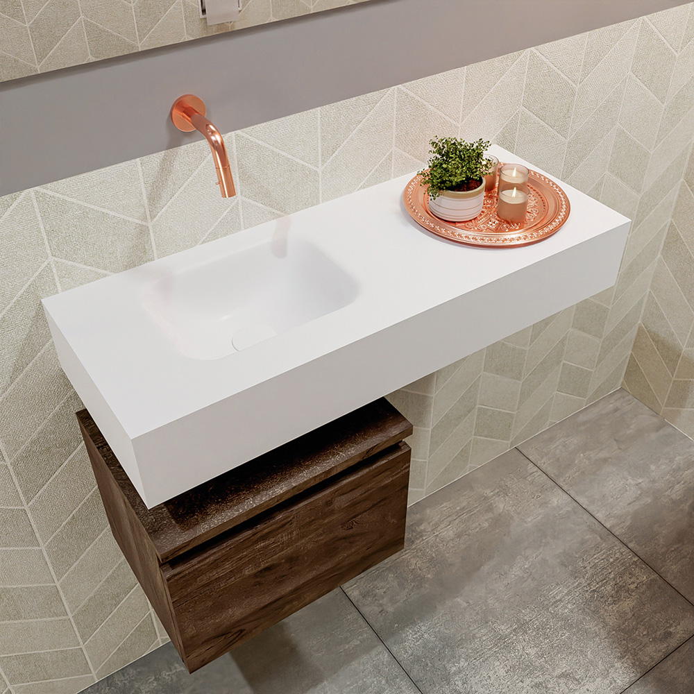 MONDIAZ ANDOR 40cm toiletmeubel dark brown. LEX 80cm wastafel talc positie links. Zonder kraangat - Afbeelding 2