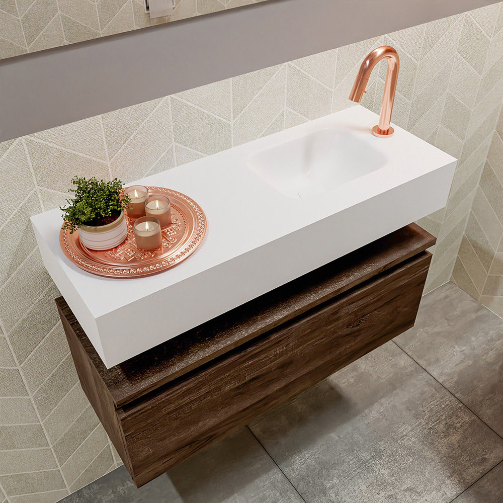 MONDIAZ ANDOR 80cm toiletmeubel dark brown. LEX 80cm wastafel talc positie rechts. Met 1 kraangat - Afbeelding 2