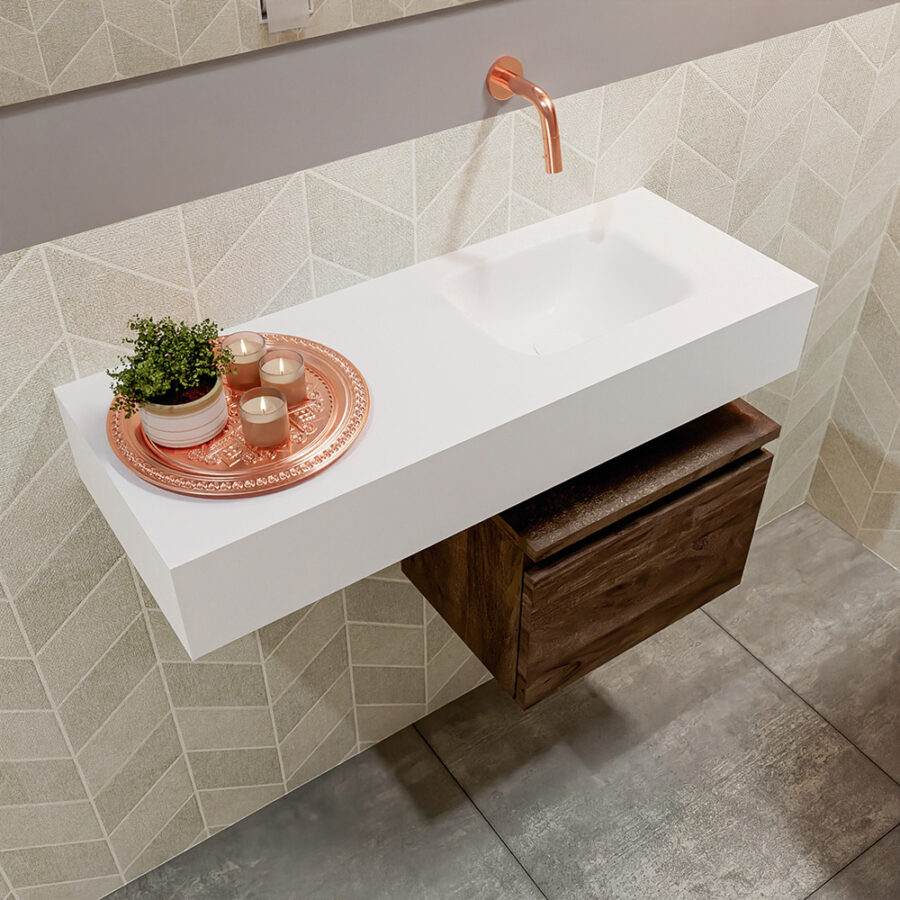 MONDIAZ ANDOR 40cm toiletmeubel dark brown. LEX 80cm wastafel talc positie rechts. Zonder kraangat - Afbeelding 2