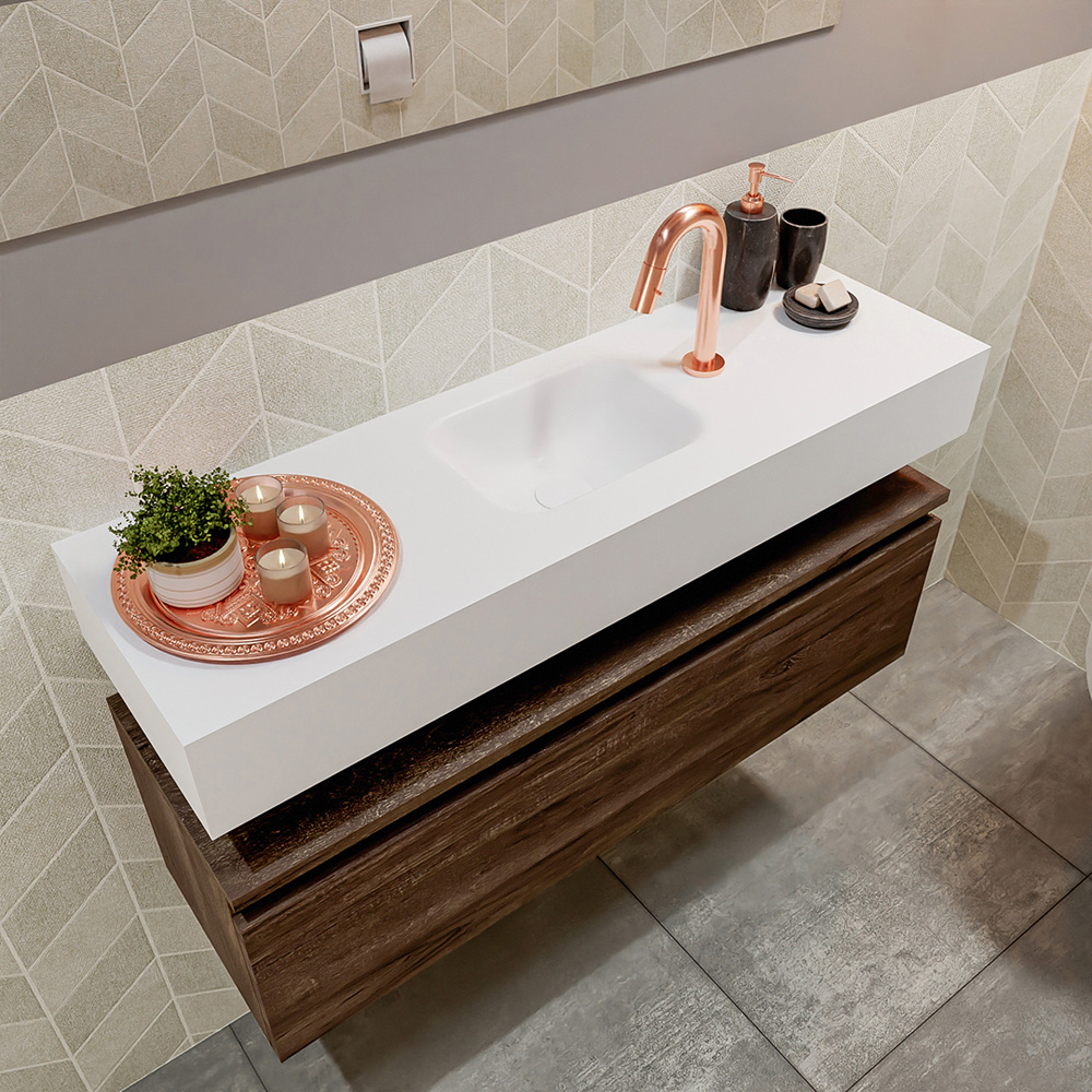 MONDIAZ ANDOR 100cm toiletmeubel dark brown. LEX 100cm wastafel talc positie midden. Met 1 kraangat - Afbeelding 2