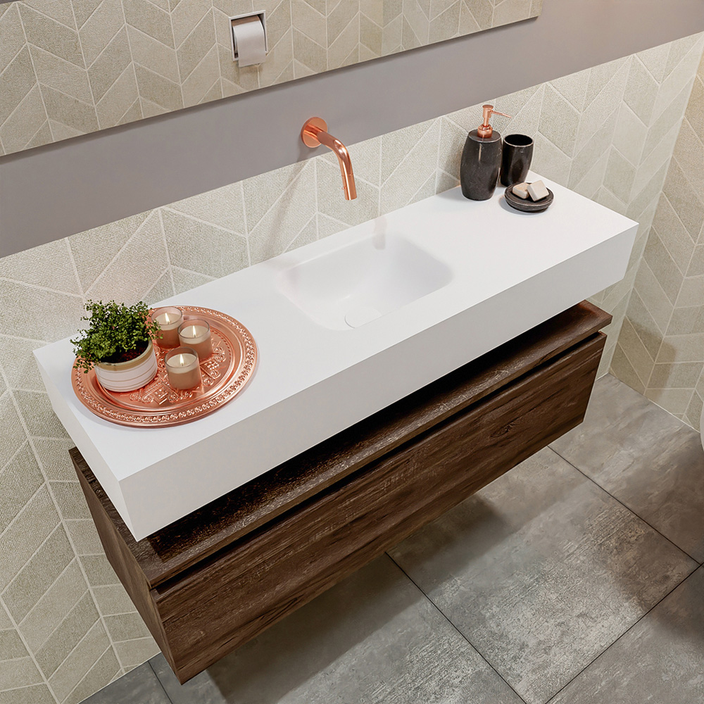 MONDIAZ ANDOR 100cm toiletmeubel dark brown. LEX 100cm wastafel talc positie midden. Zonder kraangat - Afbeelding 2