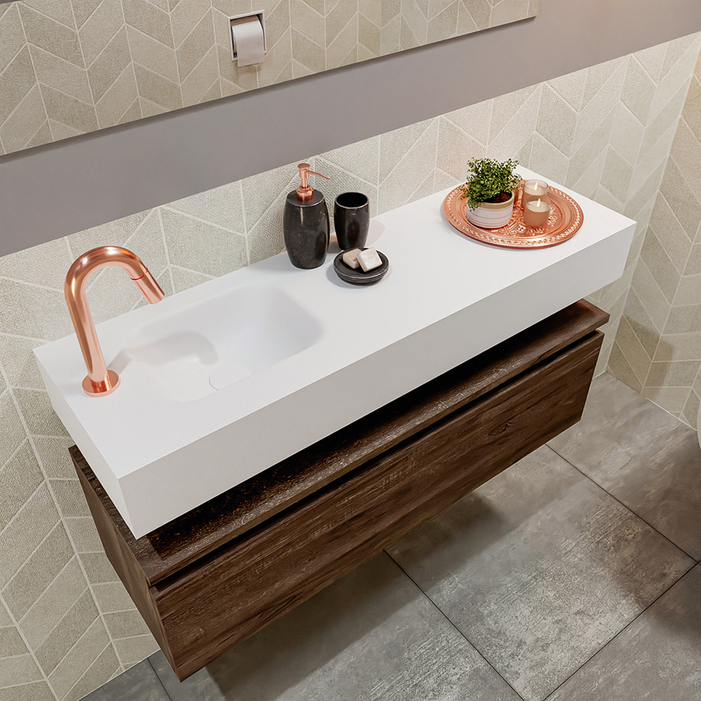 MONDIAZ ANDOR 100cm toiletmeubel dark brown. LEX 100cm wastafel talc positie links. Met 1 kraangat - Afbeelding 2
