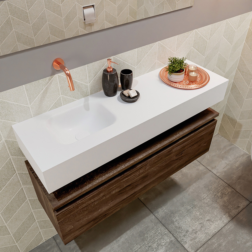 MONDIAZ ANDOR 100cm toiletmeubel dark brown. LEX 100cm wastafel talc positie links. Zonder kraangat - Afbeelding 2