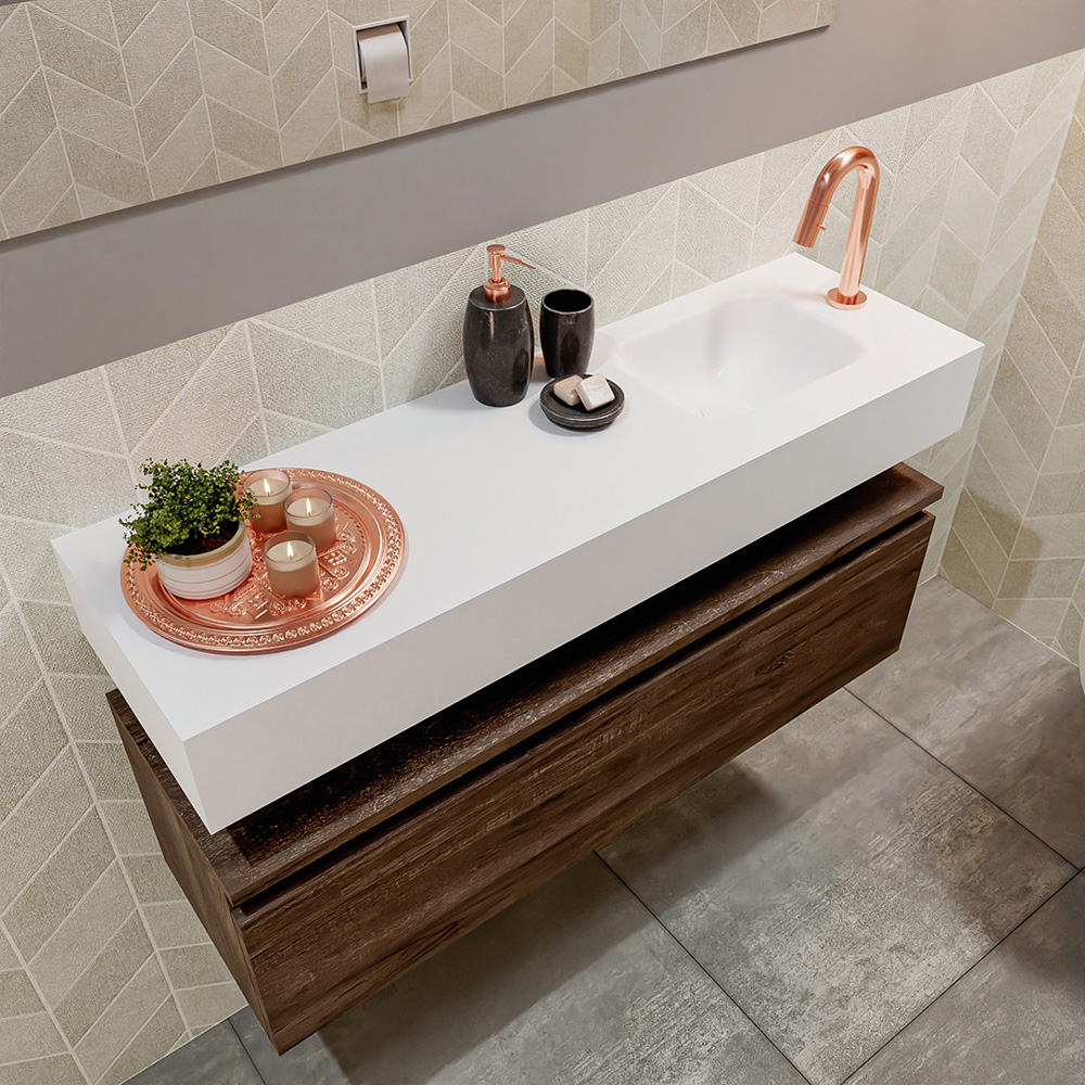MONDIAZ ANDOR 100cm toiletmeubel dark brown. LEX 100cm wastafel talc positie rechts. Met 1 kraangat - Afbeelding 2