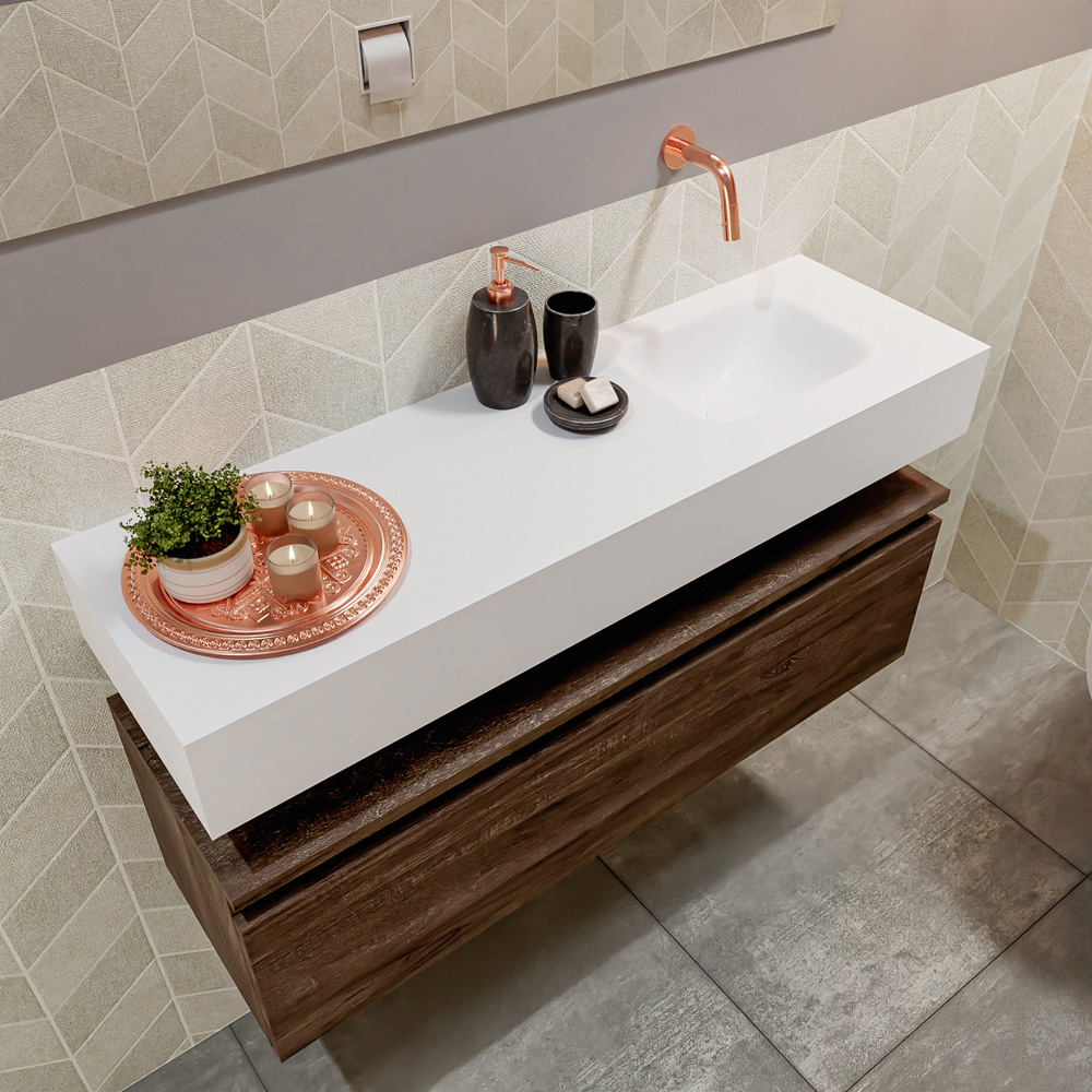 MONDIAZ ANDOR 100cm toiletmeubel dark brown. LEX 100cm wastafel talc positie rechts. Zonder kraangat - Afbeelding 2