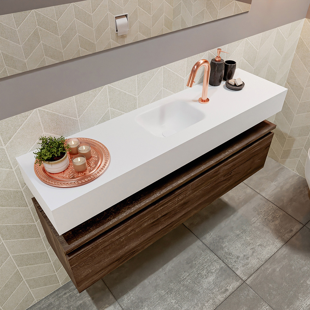 MONDIAZ ANDOR 120cm toiletmeubel dark brown. LEX 120cm wastafel talc positie midden. Met 1 kraangat - Afbeelding 2