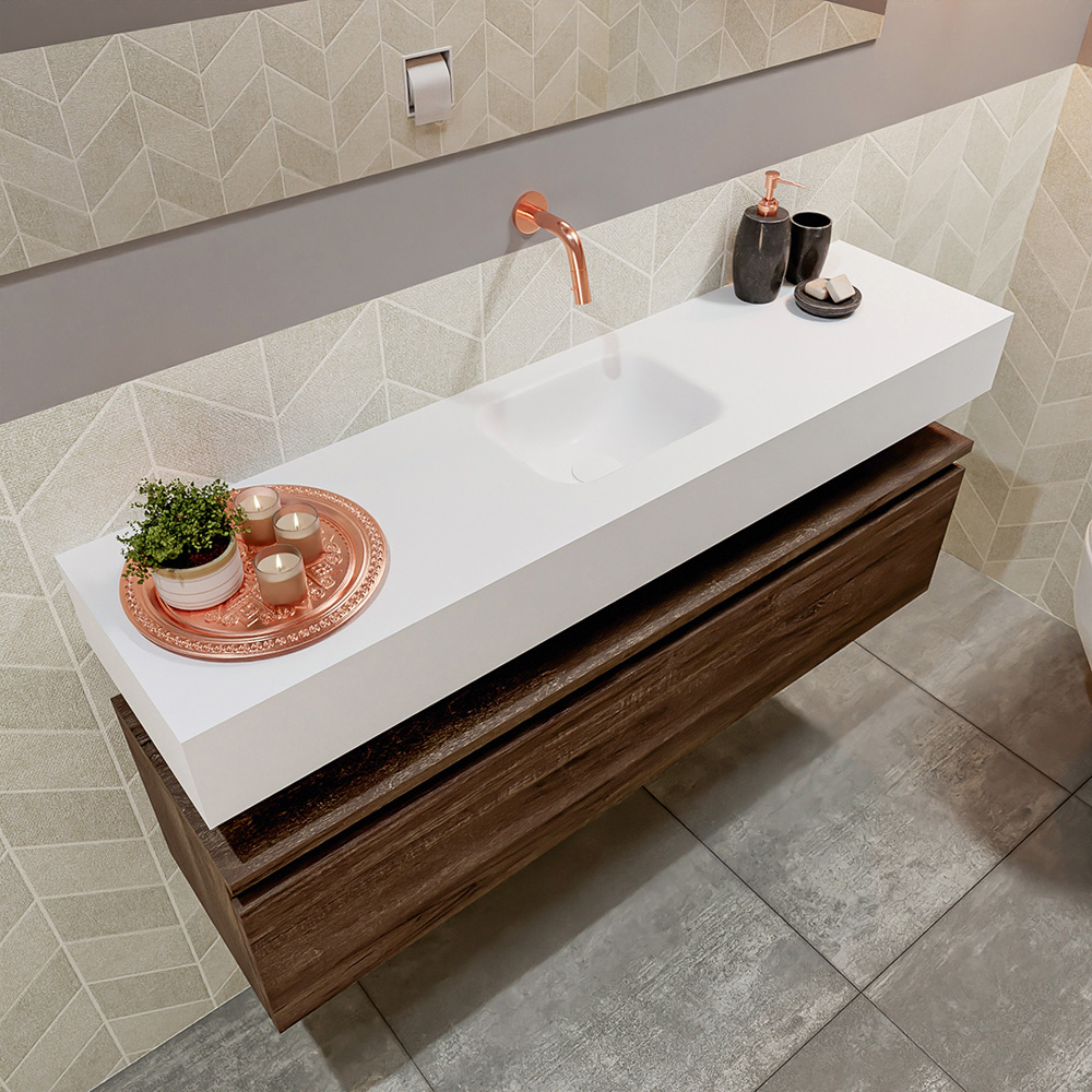 MONDIAZ ANDOR 120cm toiletmeubel dark brown. LEX 120cm wastafel talc positie midden. Zonder kraangat - Afbeelding 2