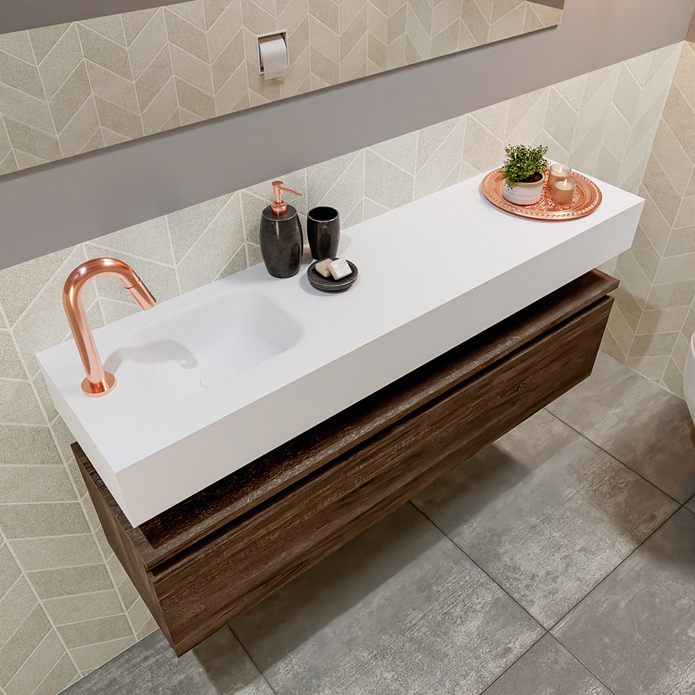 MONDIAZ ANDOR 120cm toiletmeubel dark brown. LEX 120cm wastafel talc positie links. Met 1 kraangat - Afbeelding 2