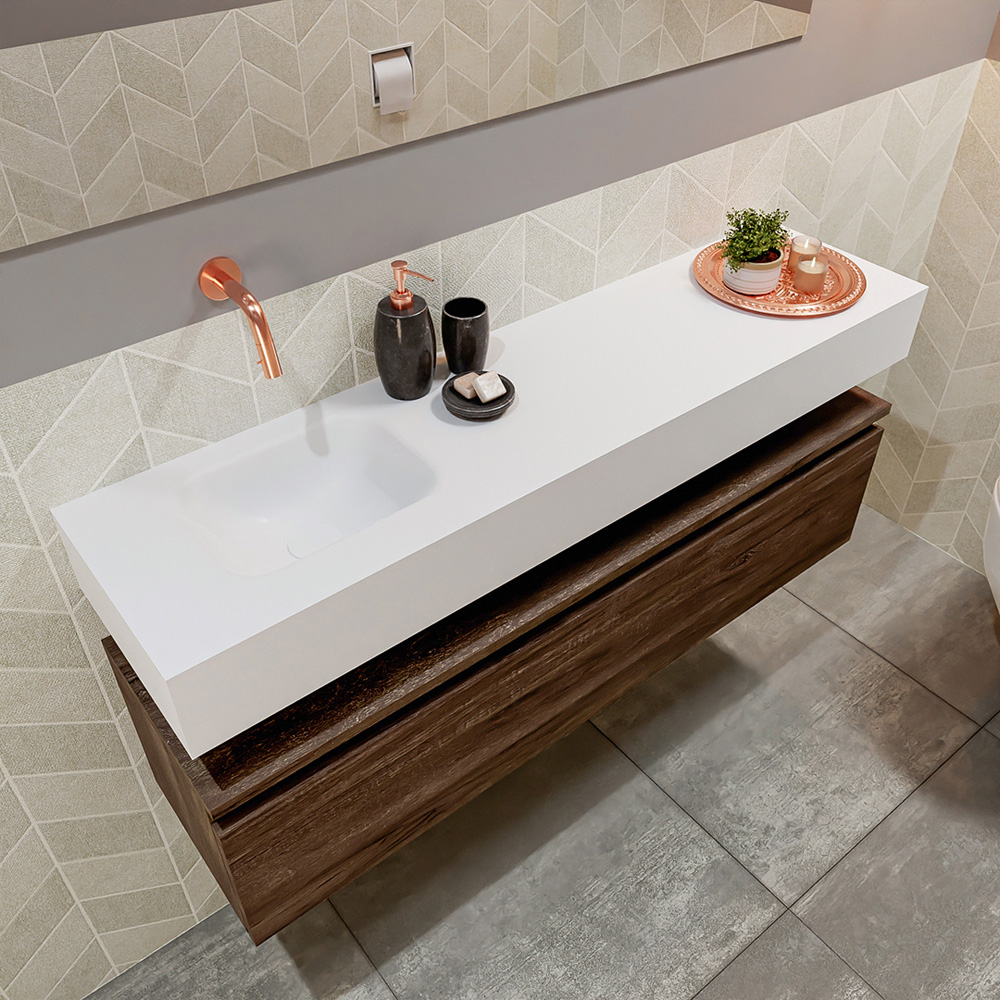 MONDIAZ ANDOR 120cm toiletmeubel dark brown. LEX 120cm wastafel talc positie links. Zonder kraangat - Afbeelding 2