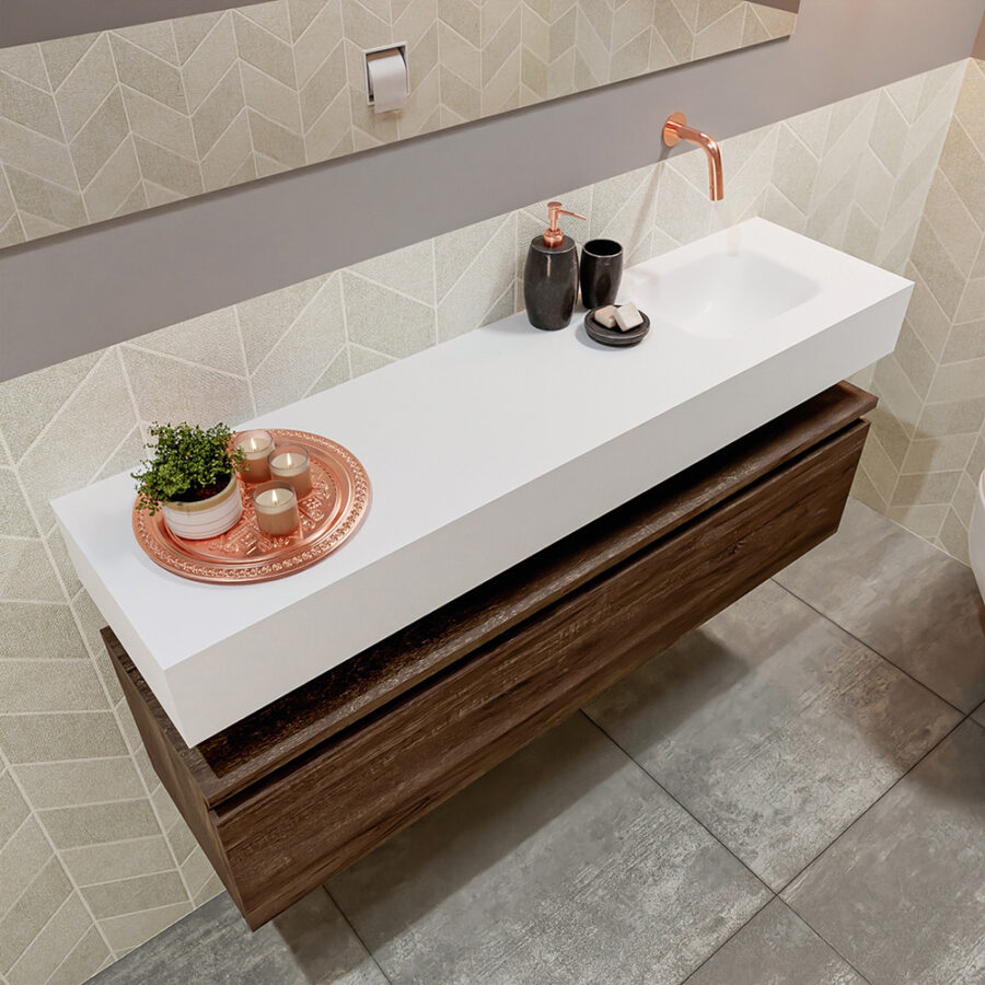 MONDIAZ ANDOR 120cm toiletmeubel dark brown. LEX 120cm wastafel talc positie rechts. Zonder kraangat - Afbeelding 2