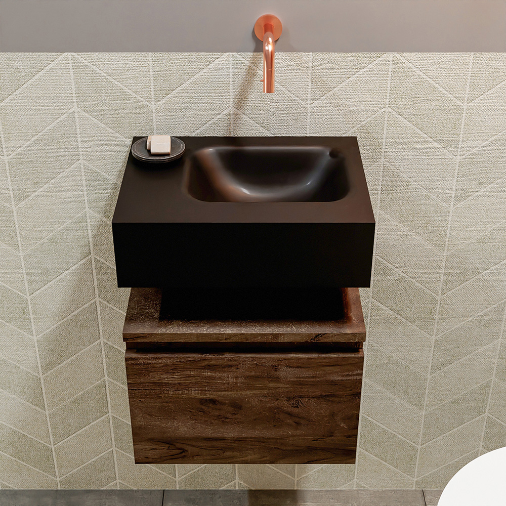 MONDIAZ ANDOR 40cm toiletmeubel dark brown. LEX 40cm wastafel urban positie rechts. Zonder kraangat - Afbeelding 3