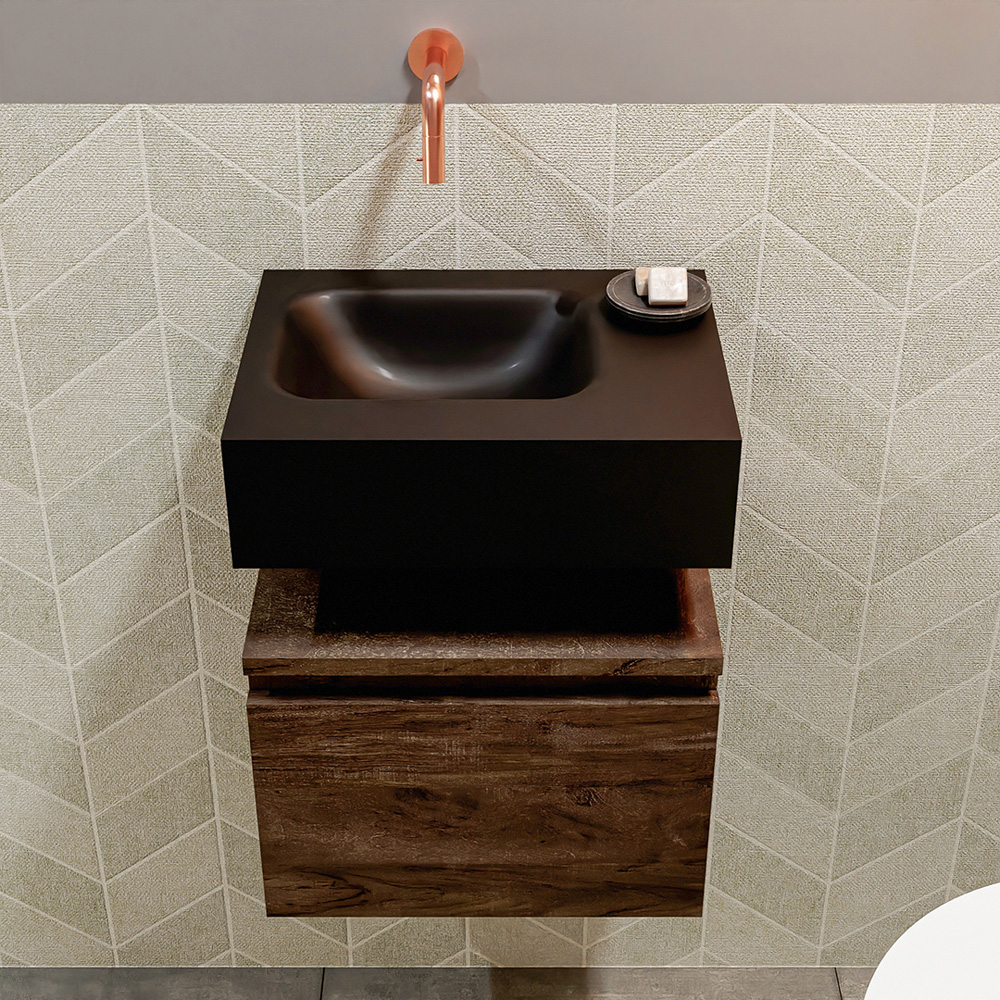 MONDIAZ ANDOR 40cm toiletmeubel dark brown. LEX 40cm wastafel urban positie links. Zonder kraangat - Afbeelding 3