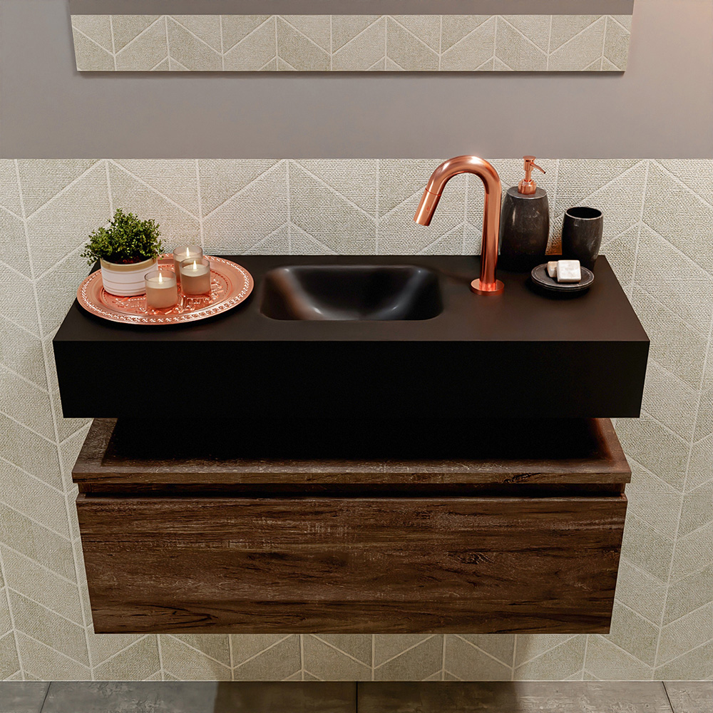MONDIAZ ANDOR 80cm toiletmeubel dark brown. LEX 80cm wastafel urban positie midden. Met 1 kraangat - Afbeelding 3