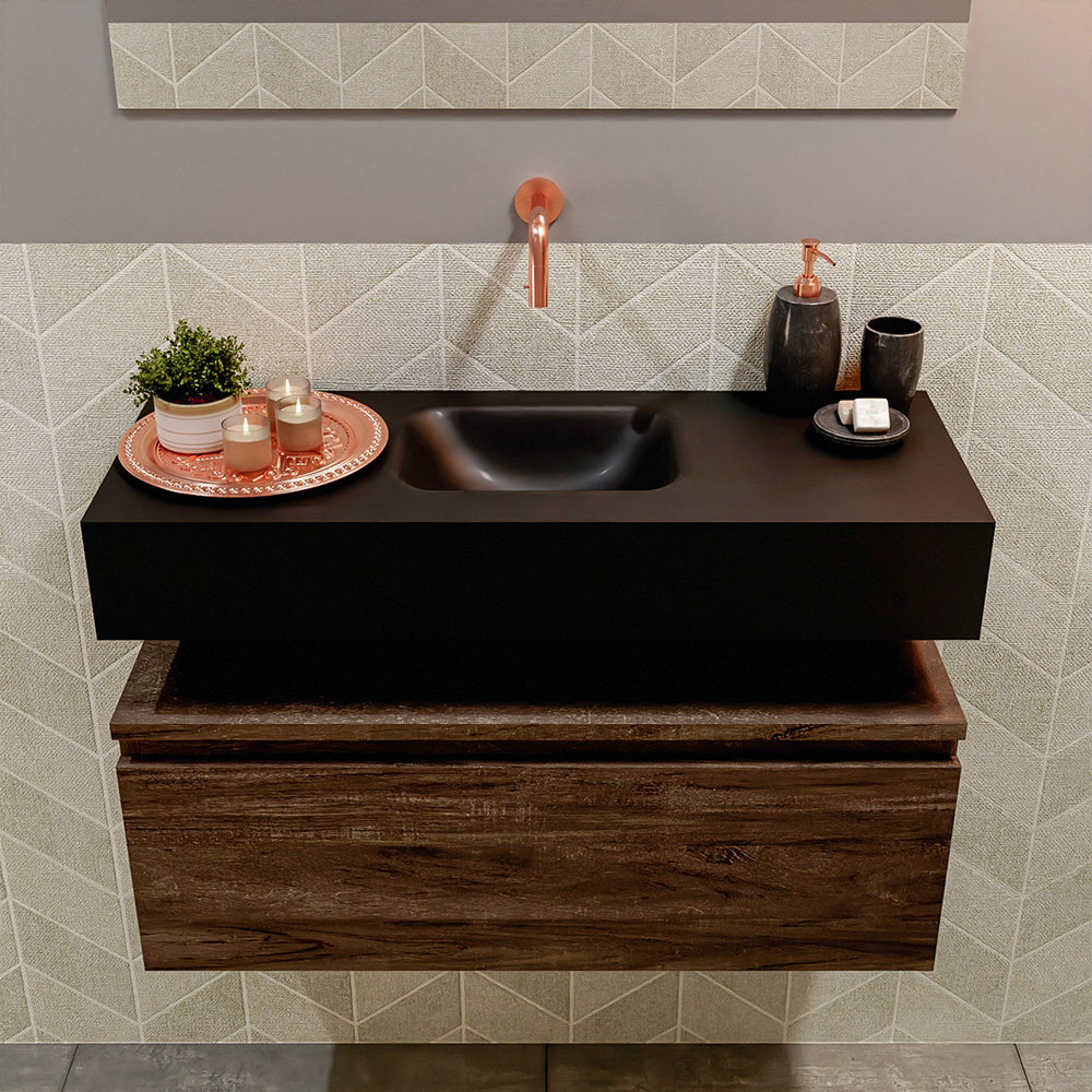 MONDIAZ ANDOR 80cm toiletmeubel dark brown. LEX 80cm wastafel urban positie midden. Zonder kraangat - Afbeelding 3