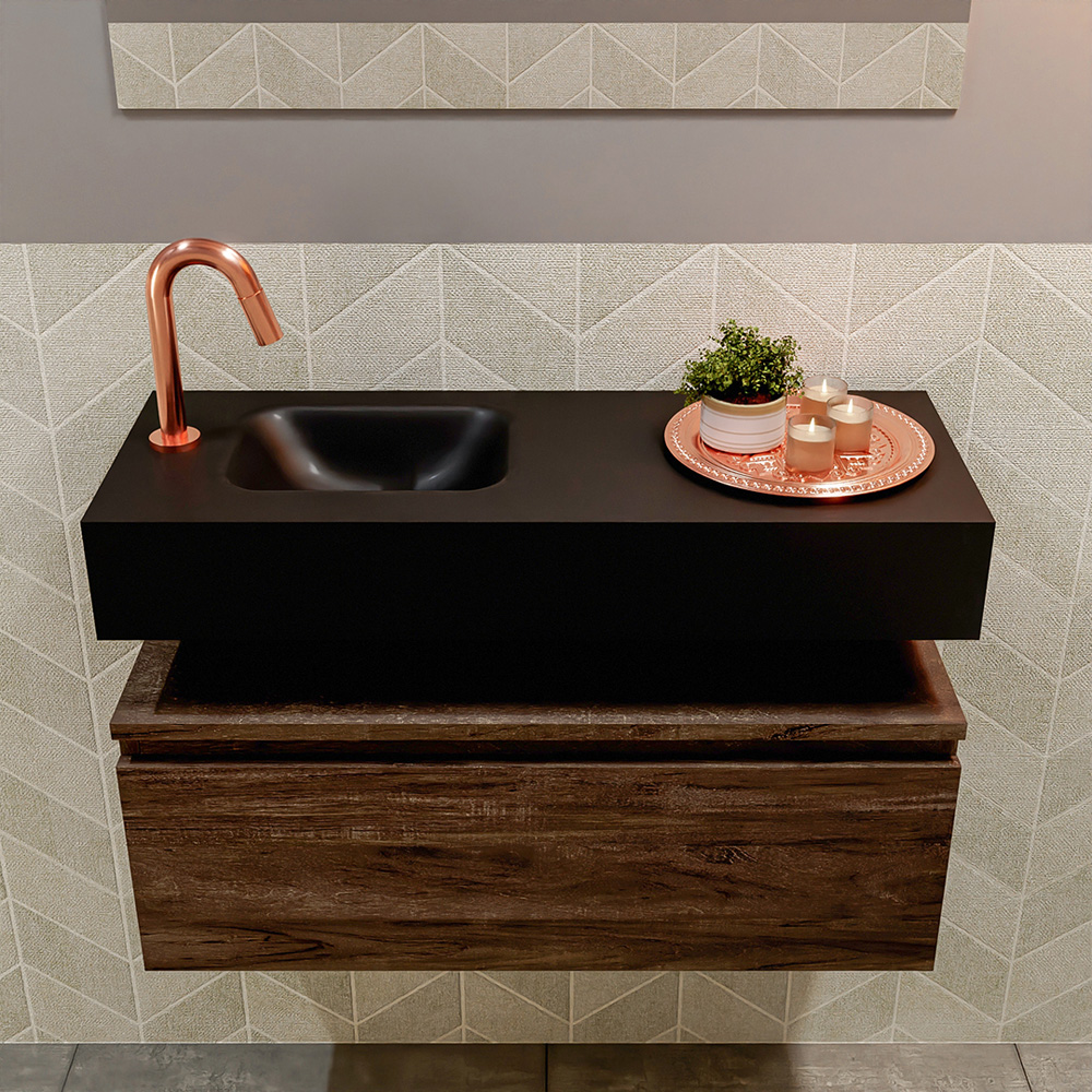 MONDIAZ ANDOR 80cm toiletmeubel dark brown. LEX 80cm wastafel urban positie links. Met 1 kraangat - Afbeelding 3