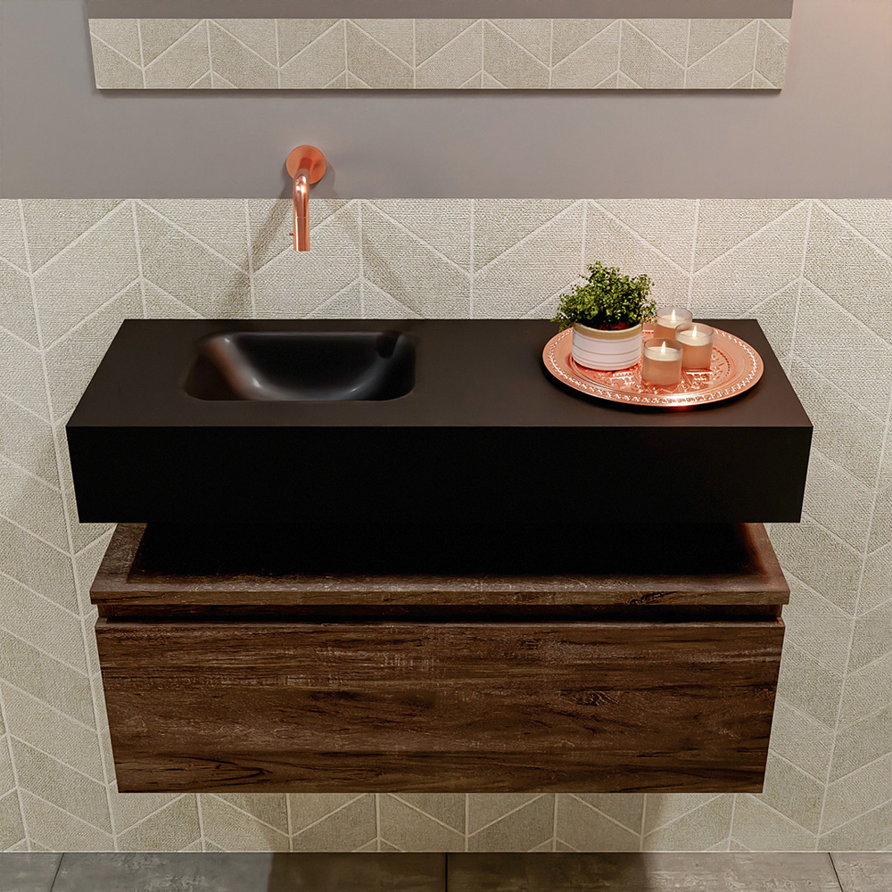 MONDIAZ ANDOR 80cm toiletmeubel dark brown. LEX 80cm wastafel urban positie links. Zonder kraangat - Afbeelding 3