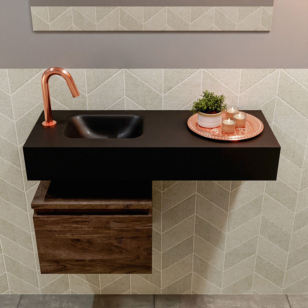 MONDIAZ ANDOR 40cm toiletmeubel dark brown. LEX 80cm wastafel urban positie links. Met 1 kraangat - Afbeelding 3