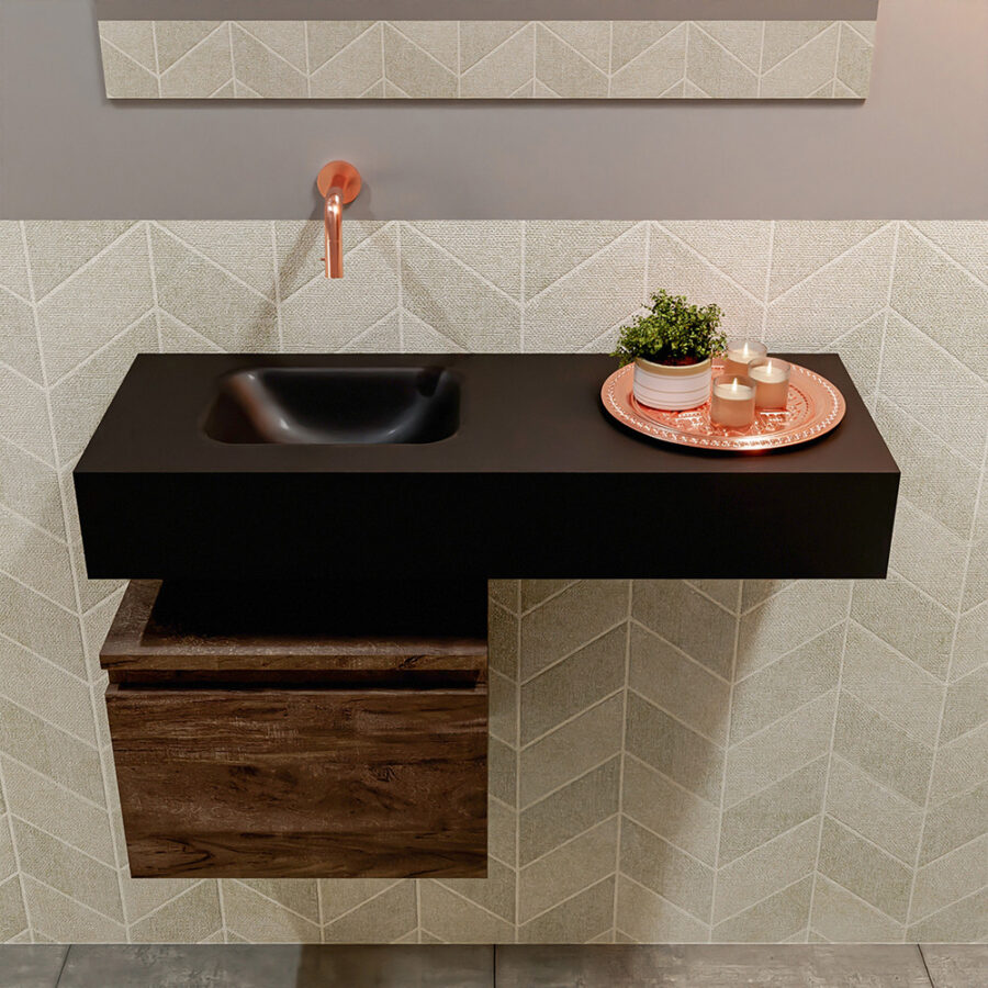 MONDIAZ ANDOR 40cm toiletmeubel dark brown. LEX 80cm wastafel urban positie links. Zonder kraangat - Afbeelding 3