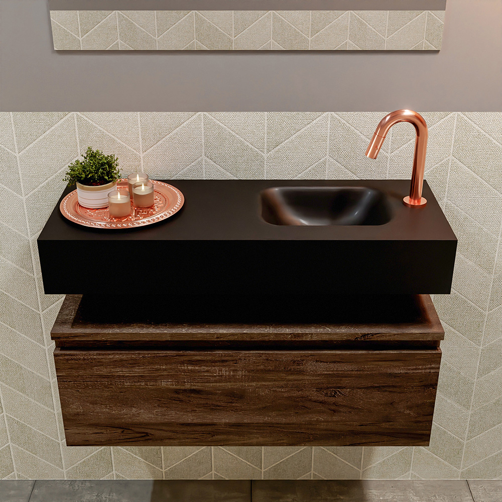 MONDIAZ ANDOR 80cm toiletmeubel dark brown. LEX 80cm wastafel urban positie rechts. Met 1 kraangat - Afbeelding 3