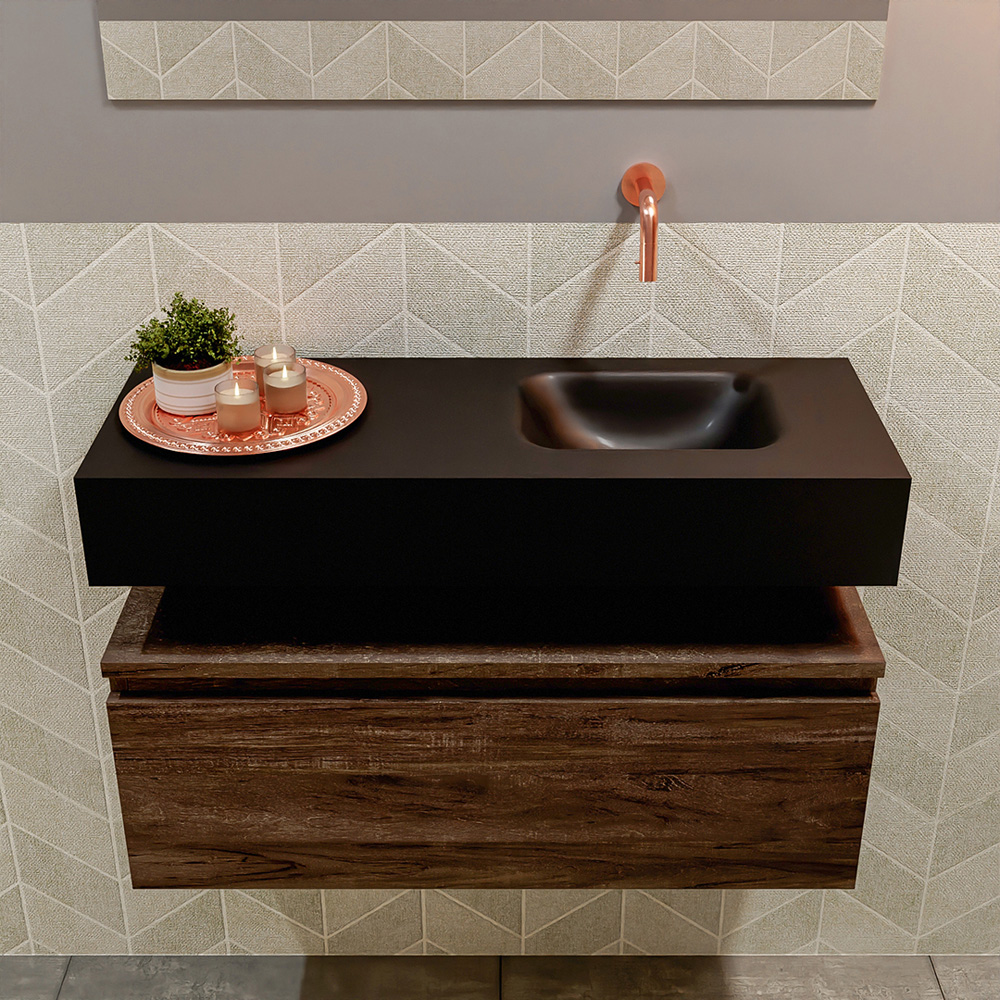 MONDIAZ ANDOR 80cm toiletmeubel dark brown. LEX 80cm wastafel urban positie rechts. Zonder kraangat - Afbeelding 3