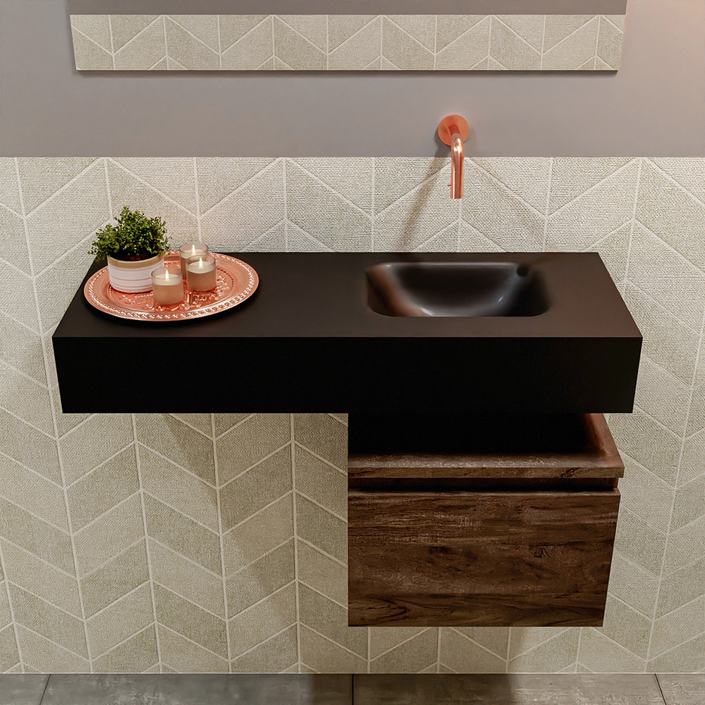 MONDIAZ ANDOR 40cm toiletmeubel dark brown. LEX 80cm wastafel urban positie rechts. Zonder kraangat - Afbeelding 3