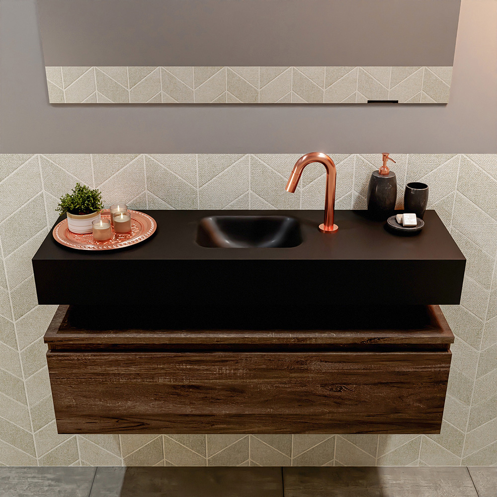 MONDIAZ ANDOR 100cm toiletmeubel dark brown. LEX 100cm wastafel urban positie midden. Met 1 kraangat - Afbeelding 3