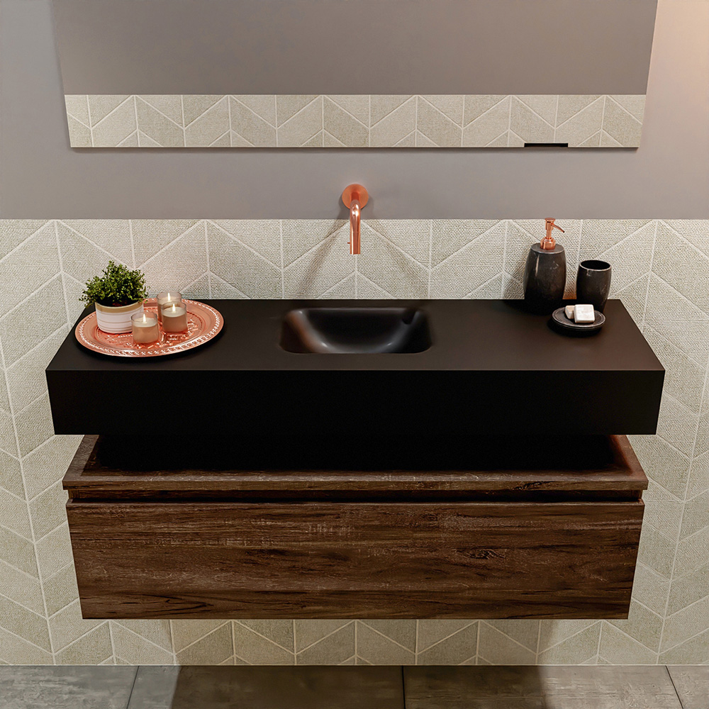 MONDIAZ ANDOR 100cm toiletmeubel dark brown. LEX 100cm wastafel urban positie midden. Zonder kraangat - Afbeelding 3