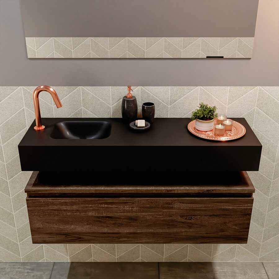 MONDIAZ ANDOR 100cm toiletmeubel dark brown. LEX 100cm wastafel urban positie links. Met 1 kraangat - Afbeelding 3