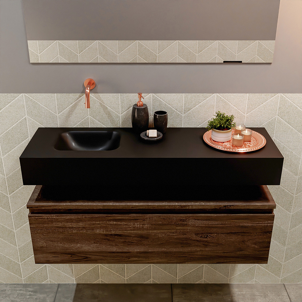 MONDIAZ ANDOR 100cm toiletmeubel dark brown. LEX 100cm wastafel urban positie links. Zonder kraangat - Afbeelding 3