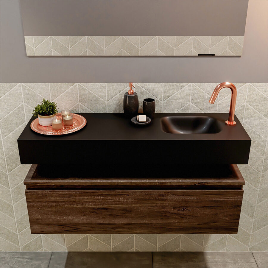 MONDIAZ ANDOR 100cm toiletmeubel dark brown. LEX 100cm wastafel urban positie rechts. Met 1 kraangat - Afbeelding 3