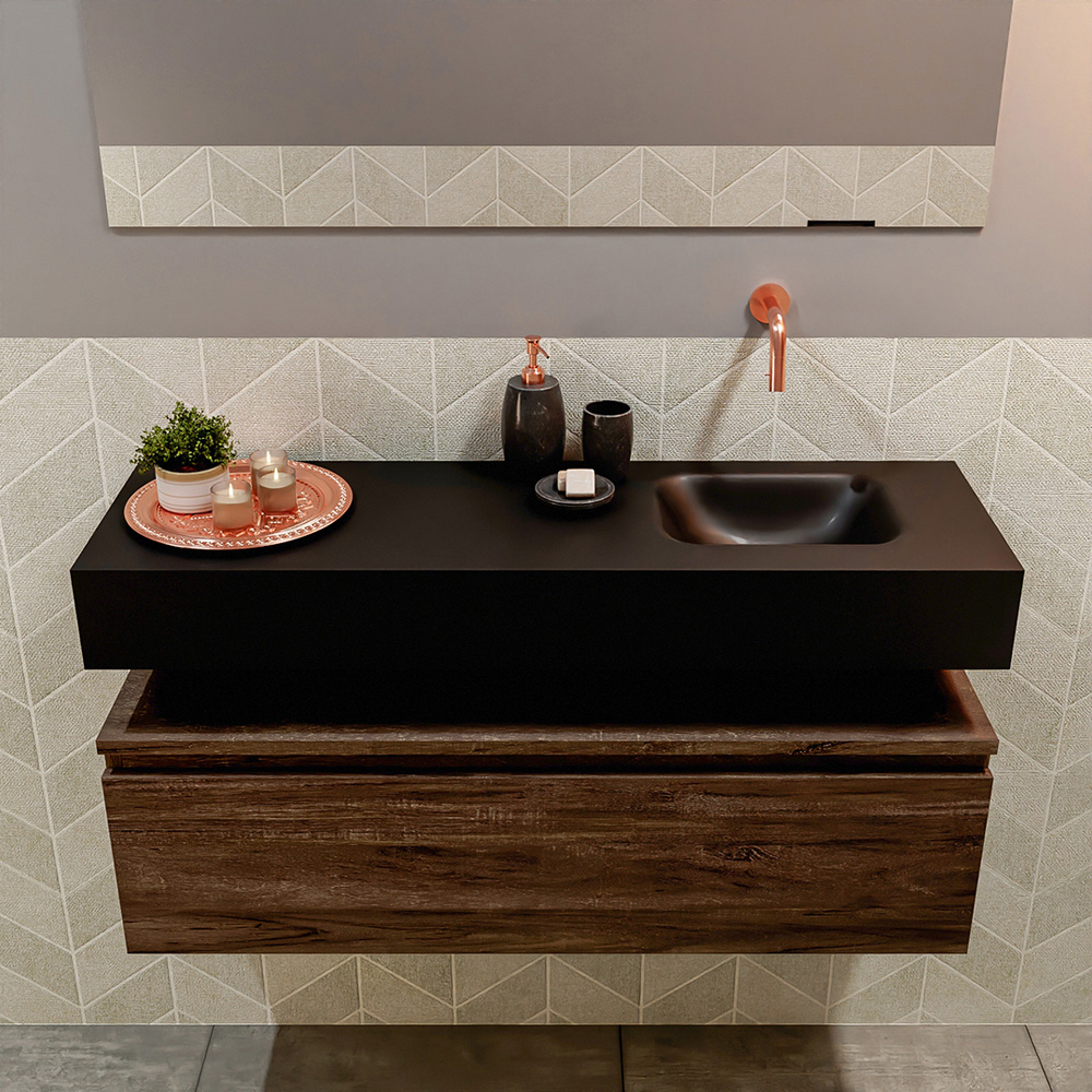 MONDIAZ ANDOR 100cm toiletmeubel dark brown. LEX 100cm wastafel urban positie rechts. Zonder kraangat - Afbeelding 3