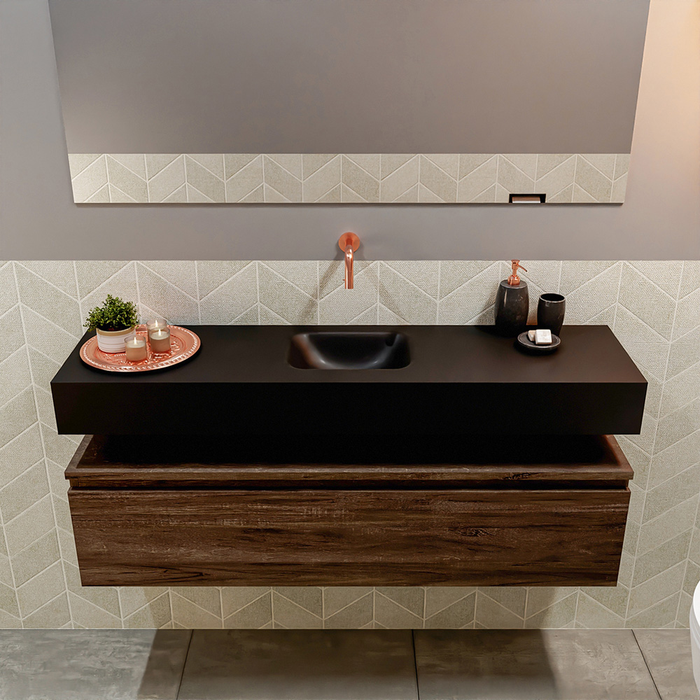 MONDIAZ ANDOR 120cm toiletmeubel dark brown. LEX 120cm wastafel urban positie midden. Zonder kraangat - Afbeelding 3