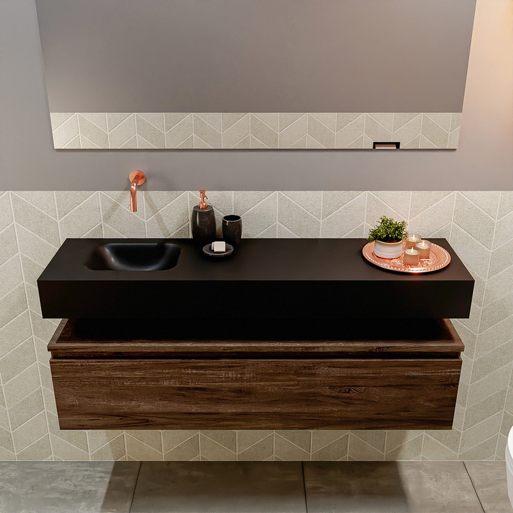 MONDIAZ ANDOR 120cm toiletmeubel dark brown. LEX 120cm wastafel urban positie links. Zonder kraangat - Afbeelding 3