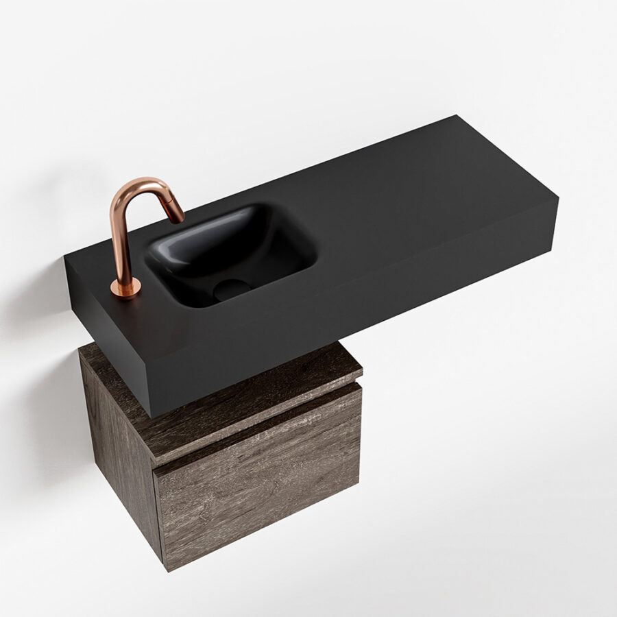 MONDIAZ ANDOR 40cm toiletmeubel dark brown. LEX 80cm wastafel urban positie links. Met 1 kraangat - Afbeelding 4