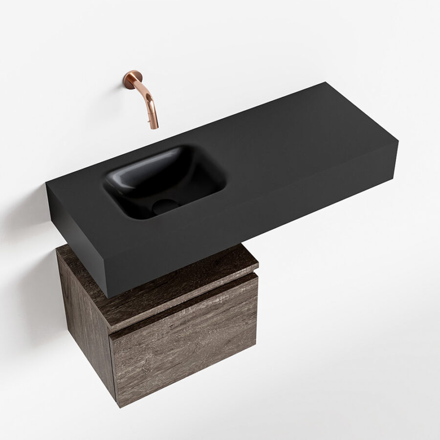 MONDIAZ ANDOR 40cm toiletmeubel dark brown. LEX 80cm wastafel urban positie links. Zonder kraangat - Afbeelding 4