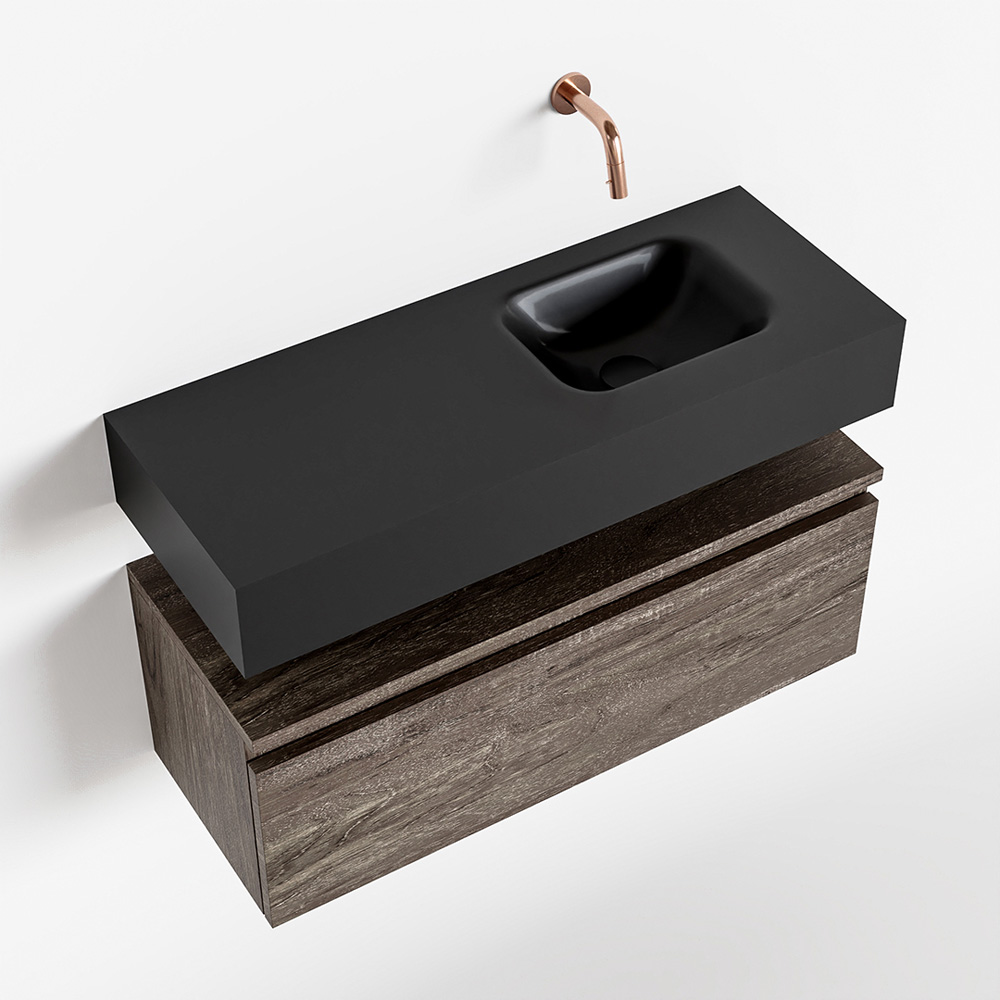 MONDIAZ ANDOR 80cm toiletmeubel dark brown. LEX 80cm wastafel urban positie rechts. Zonder kraangat - Afbeelding 4