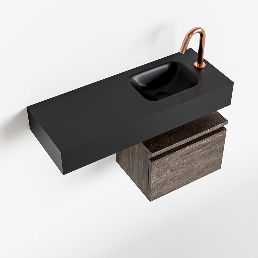 MONDIAZ ANDOR 40cm toiletmeubel dark brown. LEX 80cm wastafel urban positie rechts. Met 1 kraangat - Afbeelding 4