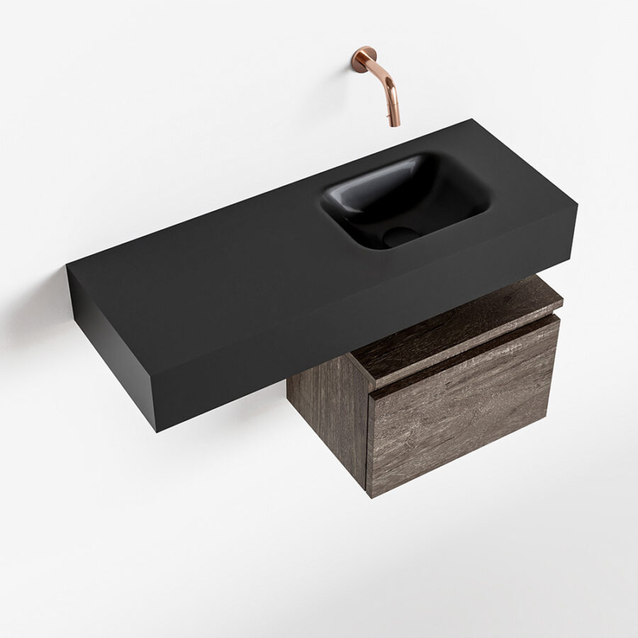 MONDIAZ ANDOR 40cm toiletmeubel dark brown. LEX 80cm wastafel urban positie rechts. Zonder kraangat - Afbeelding 4