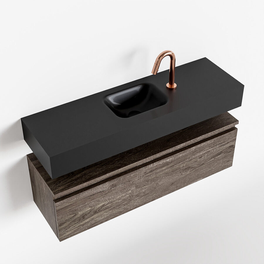 MONDIAZ ANDOR 100cm toiletmeubel dark brown. LEX 100cm wastafel urban positie midden. Met 1 kraangat - Afbeelding 4