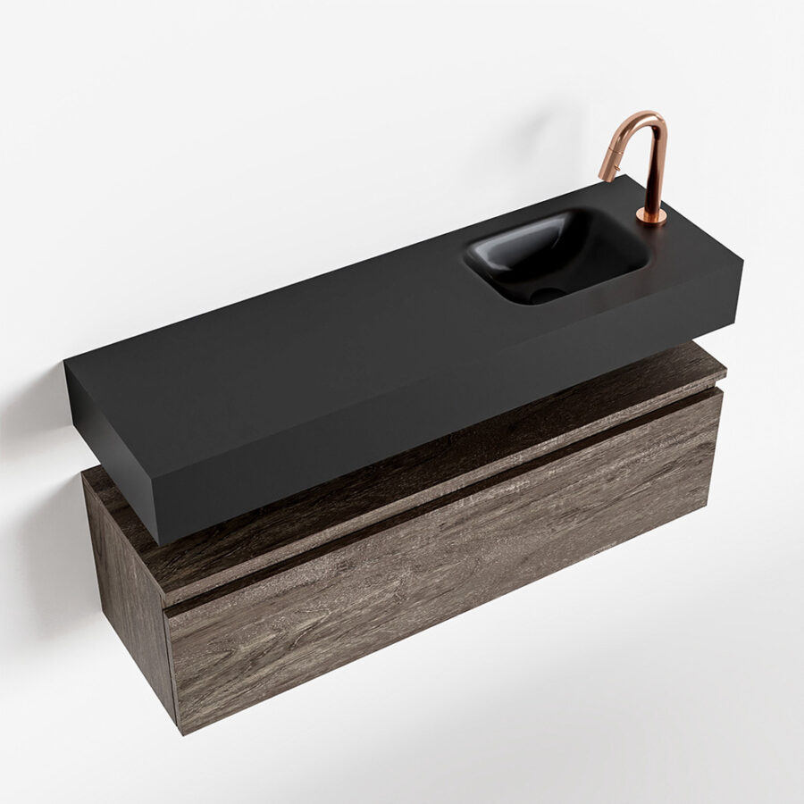 MONDIAZ ANDOR 100cm toiletmeubel dark brown. LEX 100cm wastafel urban positie rechts. Met 1 kraangat - Afbeelding 4
