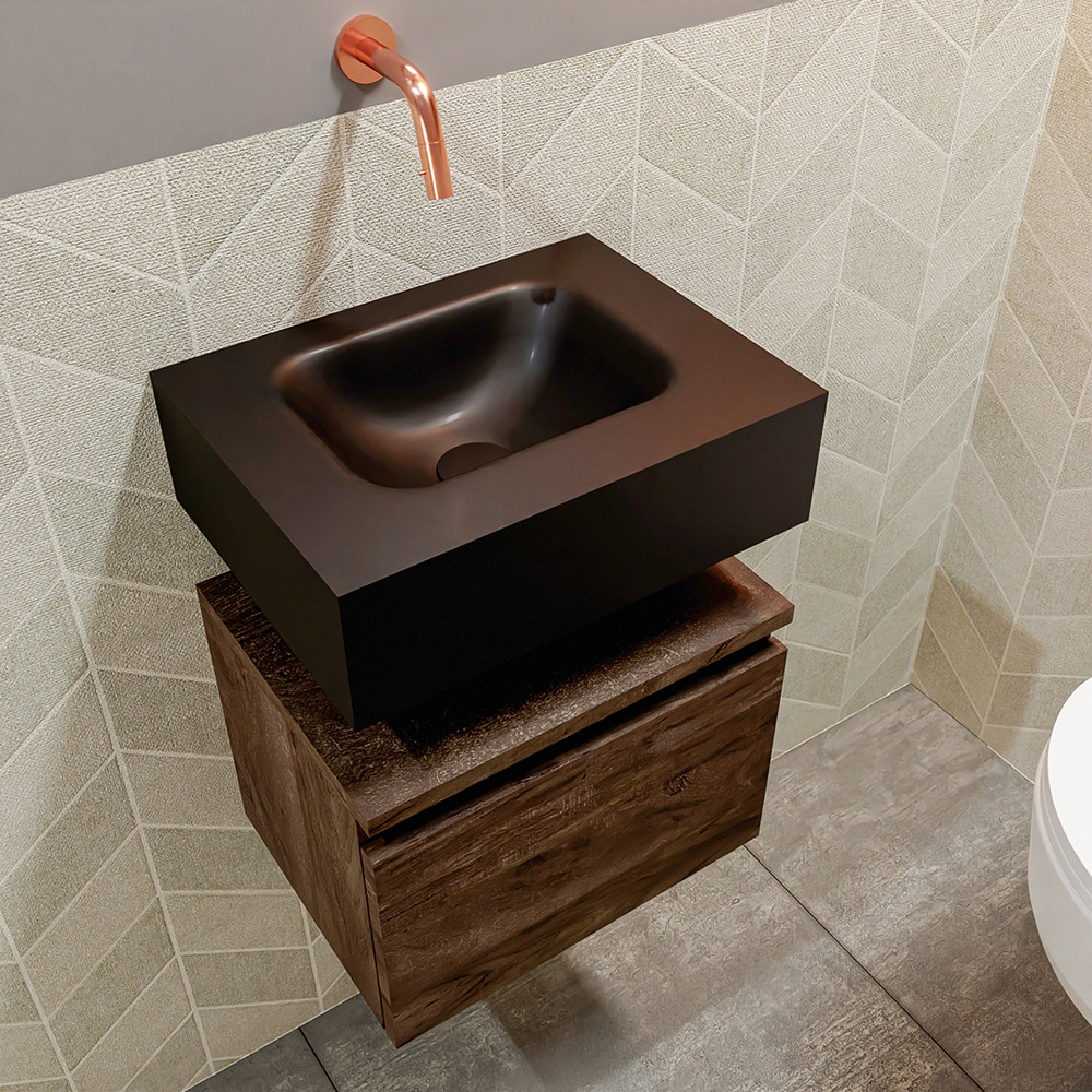 MONDIAZ ANDOR 40cm toiletmeubel dark brown. LEX 40cm wastafel urban positie midden. Zonder kraangat - Afbeelding 2