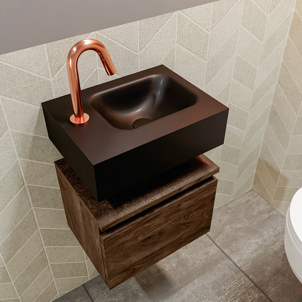 MONDIAZ ANDOR 40cm toiletmeubel dark brown. LEX 40cm wastafel urban positie rechts. Met 1 kraangat - Afbeelding 2