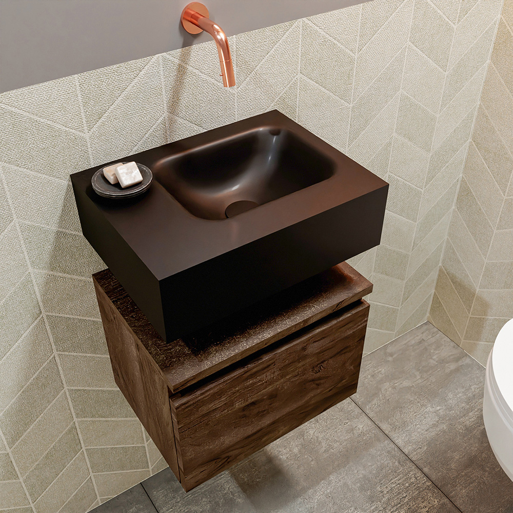 MONDIAZ ANDOR 40cm toiletmeubel dark brown. LEX 40cm wastafel urban positie rechts. Zonder kraangat - Afbeelding 2