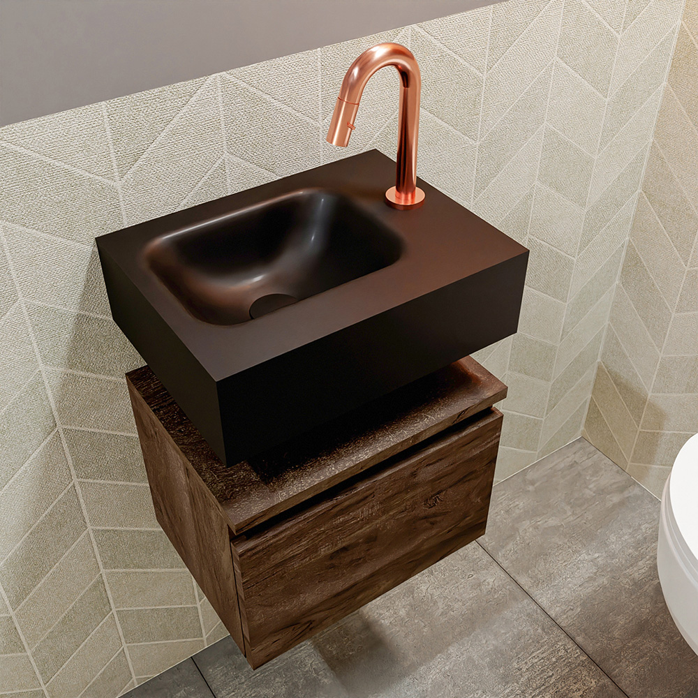 MONDIAZ ANDOR 40cm toiletmeubel dark brown. LEX 40cm wastafel urban positie links. Met 1 kraangat - Afbeelding 2