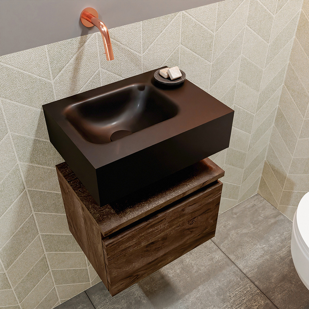 MONDIAZ ANDOR 40cm toiletmeubel dark brown. LEX 40cm wastafel urban positie links. Zonder kraangat - Afbeelding 2