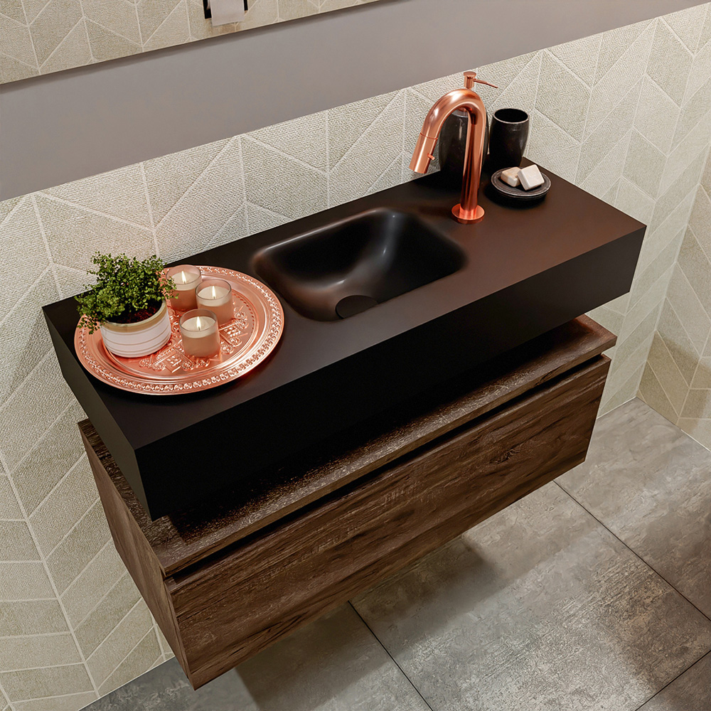 MONDIAZ ANDOR 80cm toiletmeubel dark brown. LEX 80cm wastafel urban positie midden. Met 1 kraangat - Afbeelding 2