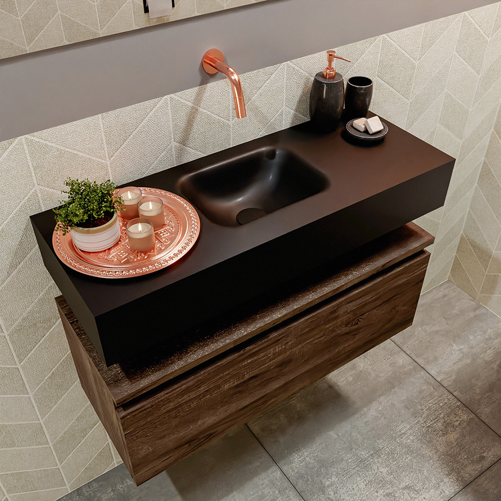 MONDIAZ ANDOR 80cm toiletmeubel dark brown. LEX 80cm wastafel urban positie midden. Zonder kraangat - Afbeelding 2